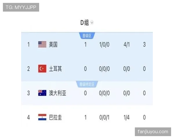 美国6分领跑D组：世界杯小组赛成绩整理